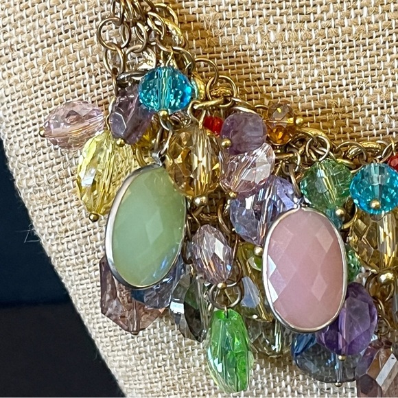 Chunky Colorful Faceted Lucite Dangle Necklace Spring Boho Playful Jewel SHORT - Picture 2 of 8